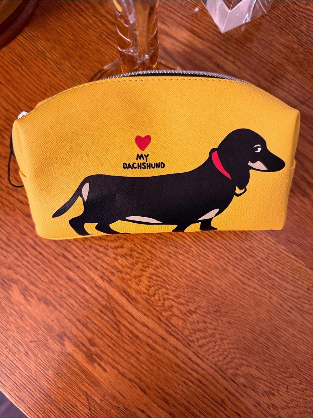 Yellow dachshund cosmetic bag - Picture 3 of 7